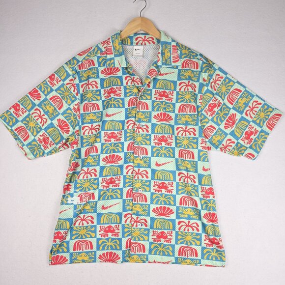 RARE Nike Dri-Fit Mens Button Down Sz Med Geometric Poly Multicolor Gay Pride‎ - Picture 1 of 16